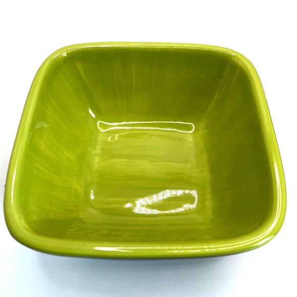 Vtg Gail Pittman Handcrafted Green DK Brown Square Ceramic Bowls Set Of 2 - Picture 7 of 11